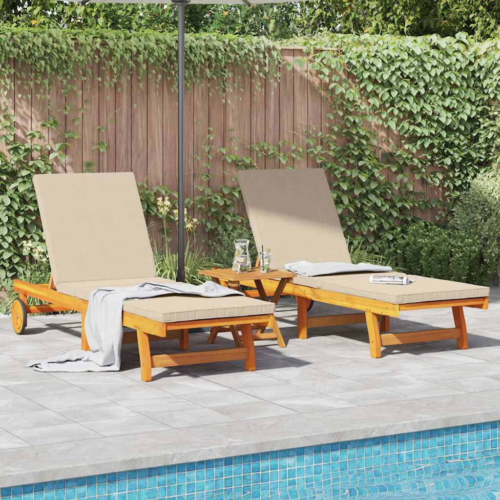 2 Person Sun Lounger (3 Pcs) Brown Solid Acacia Wood