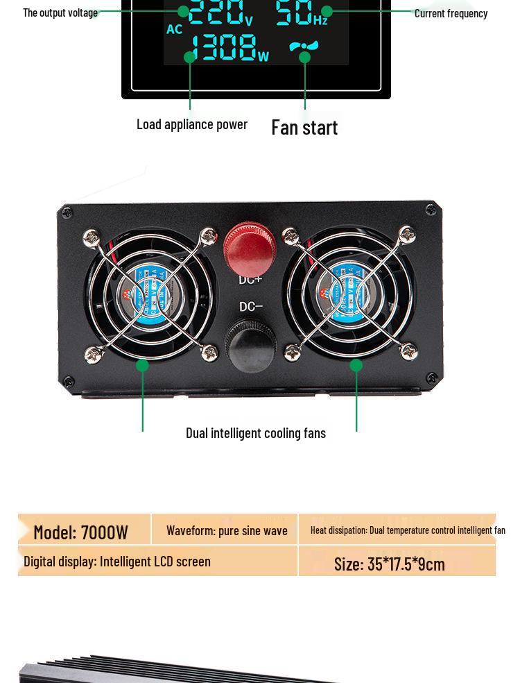 High-Power Pure Sine Wave Car Inverter: 12V/24V to 220V for Vehicle and Household Battery Conversion