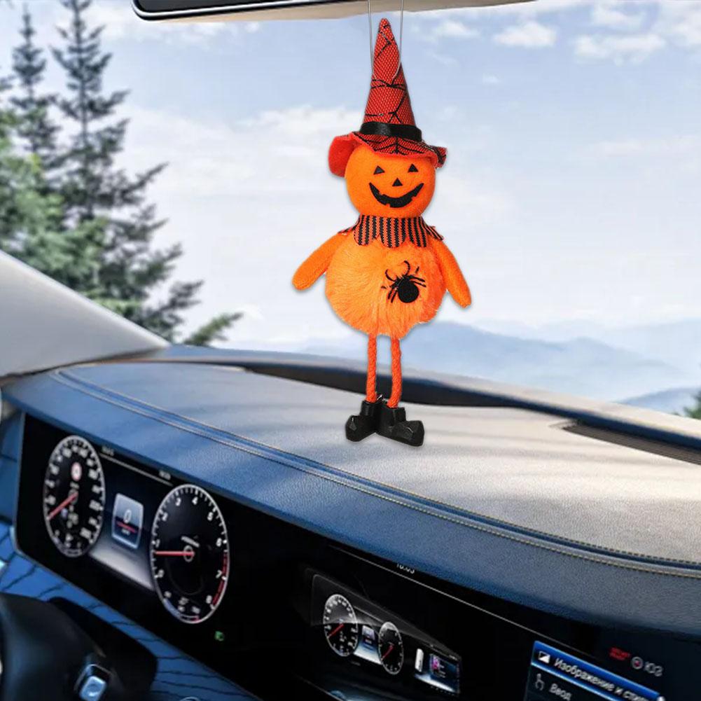 Halloween Pendant Car Accessories Rearview Mirror Cute Plush Witch Pumpkin Doll Hanging Pendants Halloween Ornaments Decoration