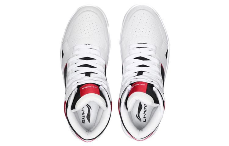 Li Ning Knight Leather Fashion High Top Skateboard Shoes Men's Red White Black AGCN285-3