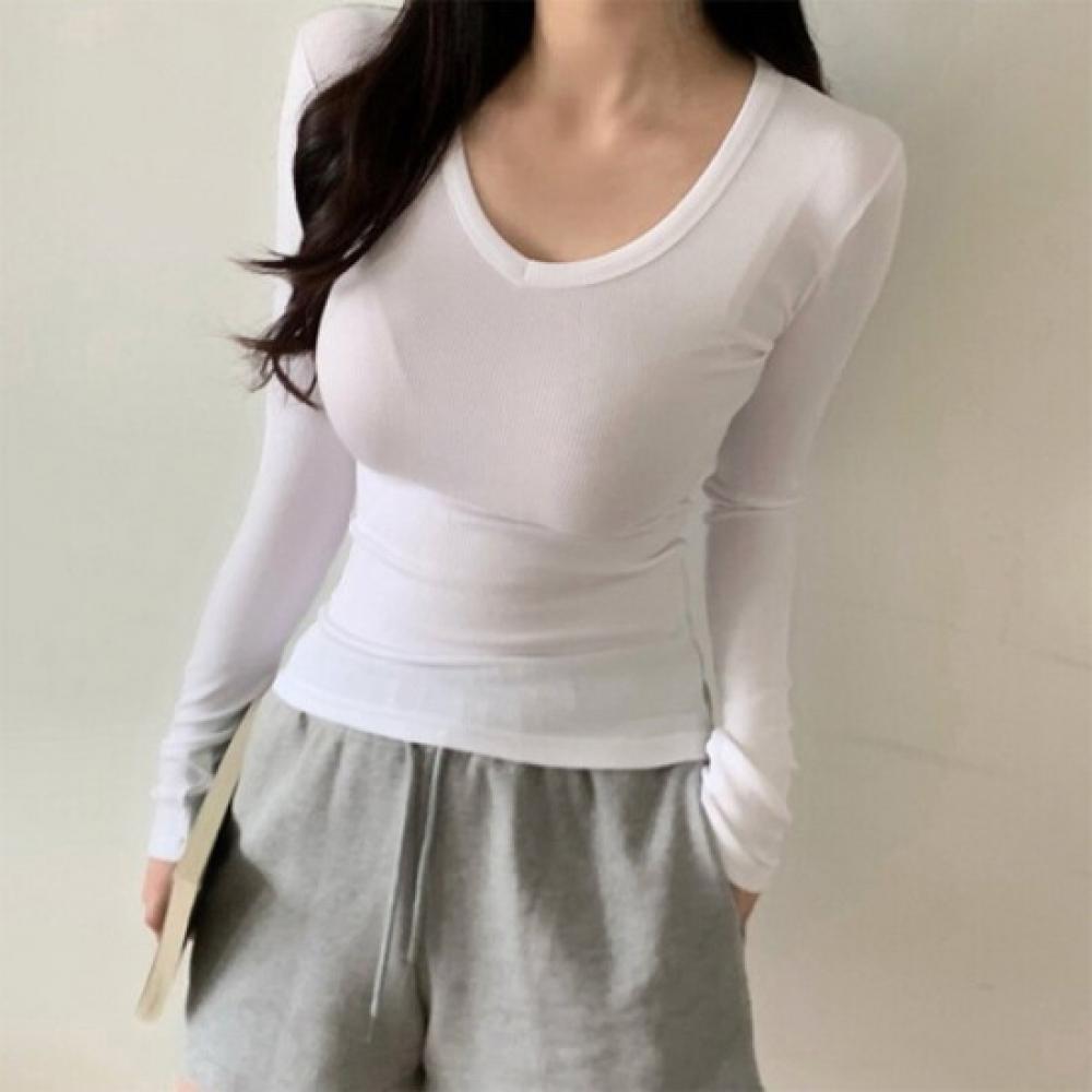 New ArriVals Open Run Women Slim FiT V Neck Ribbed T shirT