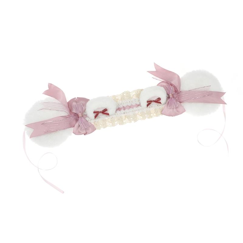 

Аниме ободок с ушками медведя, с бантами, кружевной ободок, головной убор, аксессуар для волос для косплей-вечеринки, повседневного ношения, реквизит для фотосъемки розовый