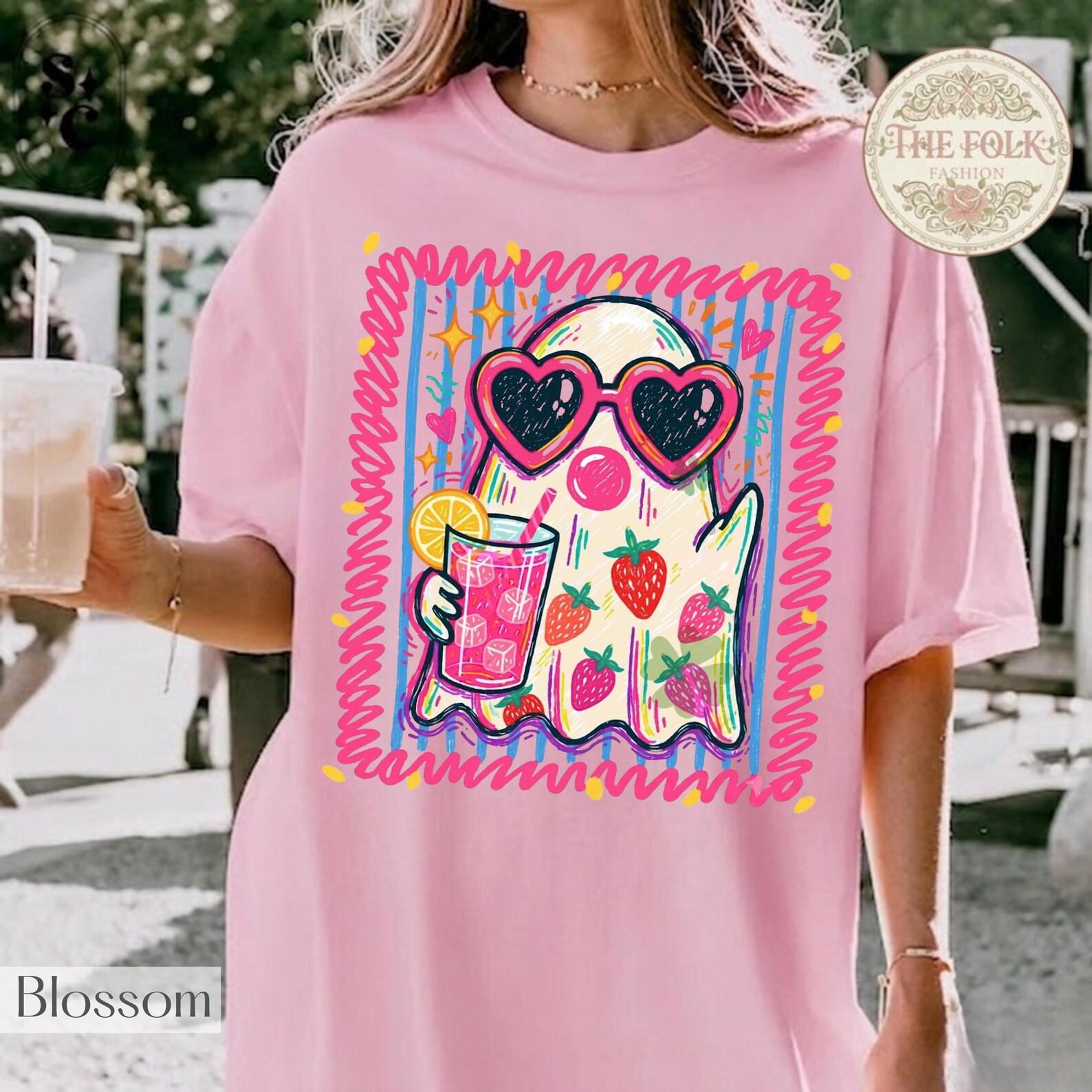 Summerween Shirt, Spooky Summer Tee, Strawberry Ghost T-shirt, Hot Trend Halloween Shirt, Cute Ghost T-shirt, Retro Spooky Season Tee S