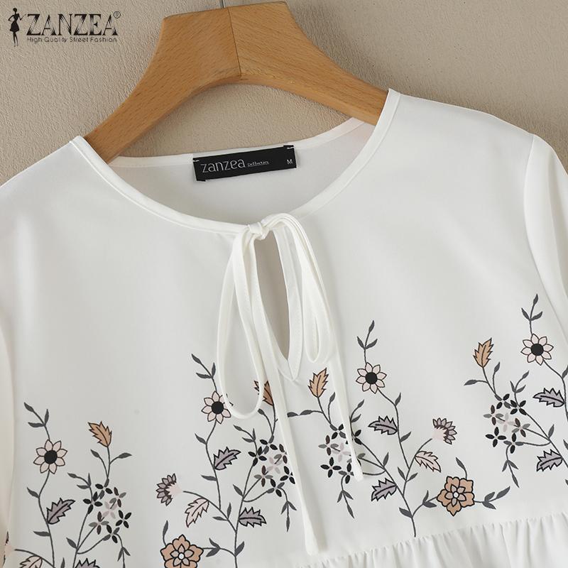 ZANZEA Women Casual V-Neck Loose Long Sleeve Print Blouse