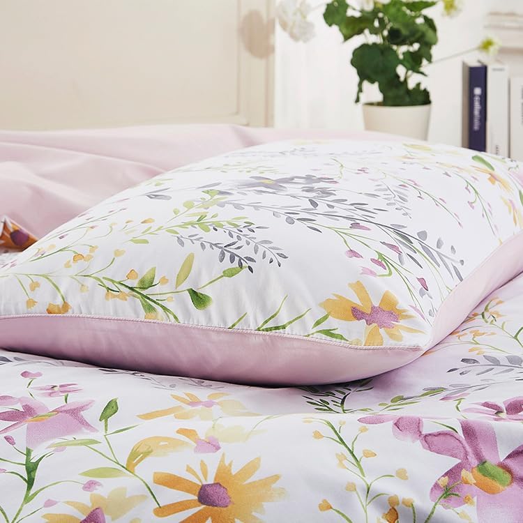 100% Cotton Pillowcases Set of 2 Queen Size 20"x30" Floral Printed Lavender Flower Pillow Cases Soft Breathable Cooling Pillowcase Decorative Pillow