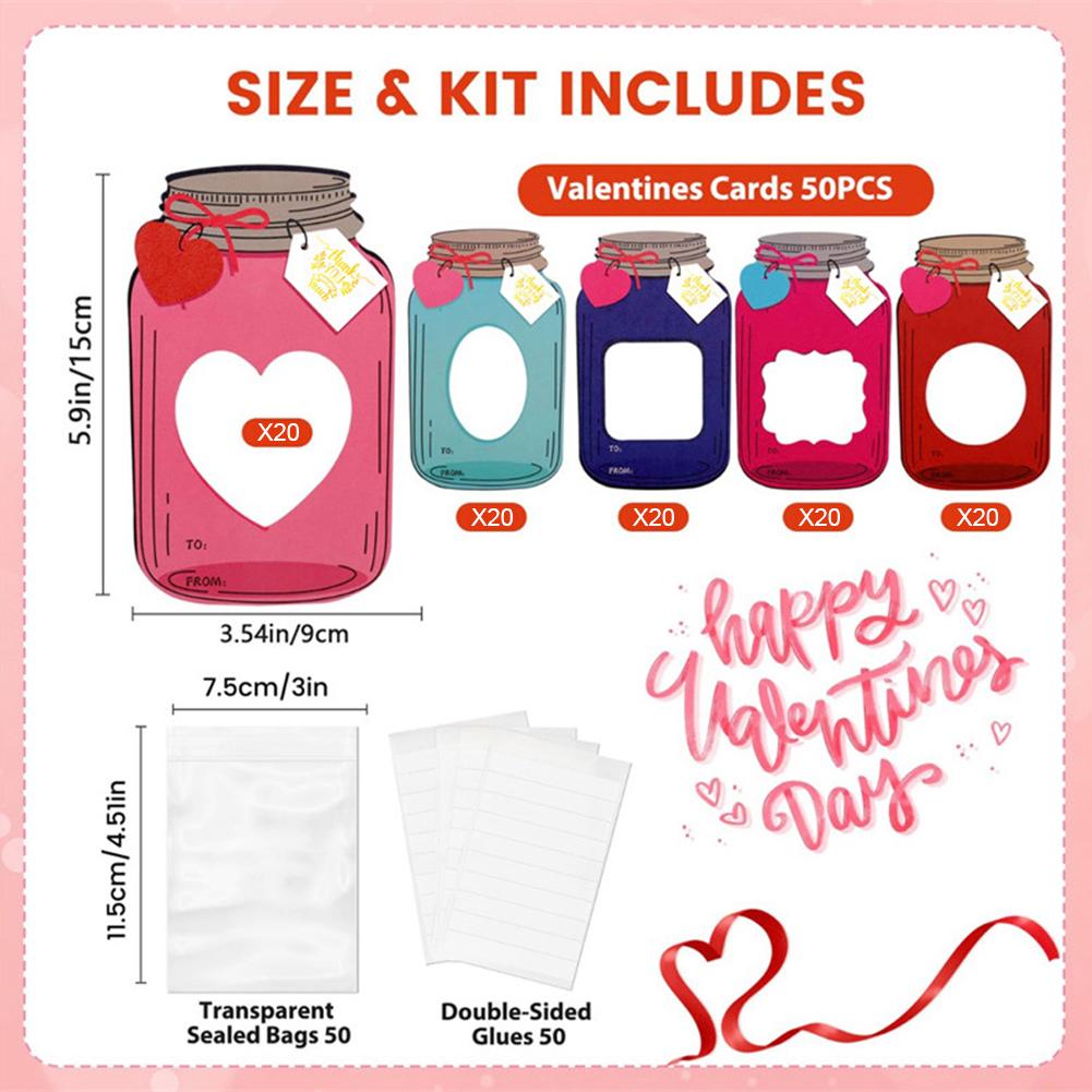 50/100 Pack Mason Jar Funny Valentines Exchange Cards Valentines Day Exchange Cards Valentines Gifts for Boys and Girls
