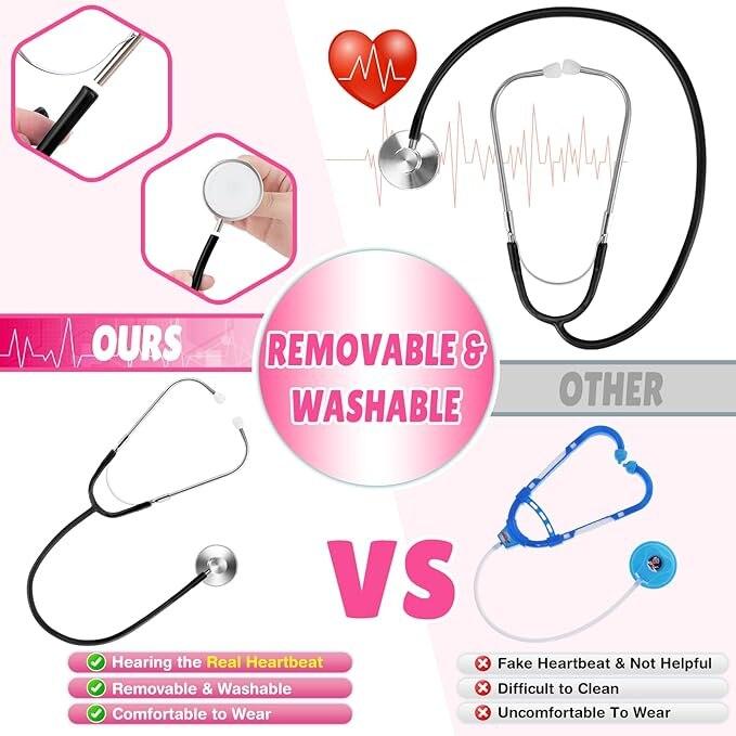 Kids Doctor Toy Set with Stethoscope Soft Fabric Realistic Pretend Play for Children 3-4 Years 110cm White/Pink
