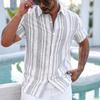 Mens Casual Loose Striped Short Sleeve Lapel Shirt