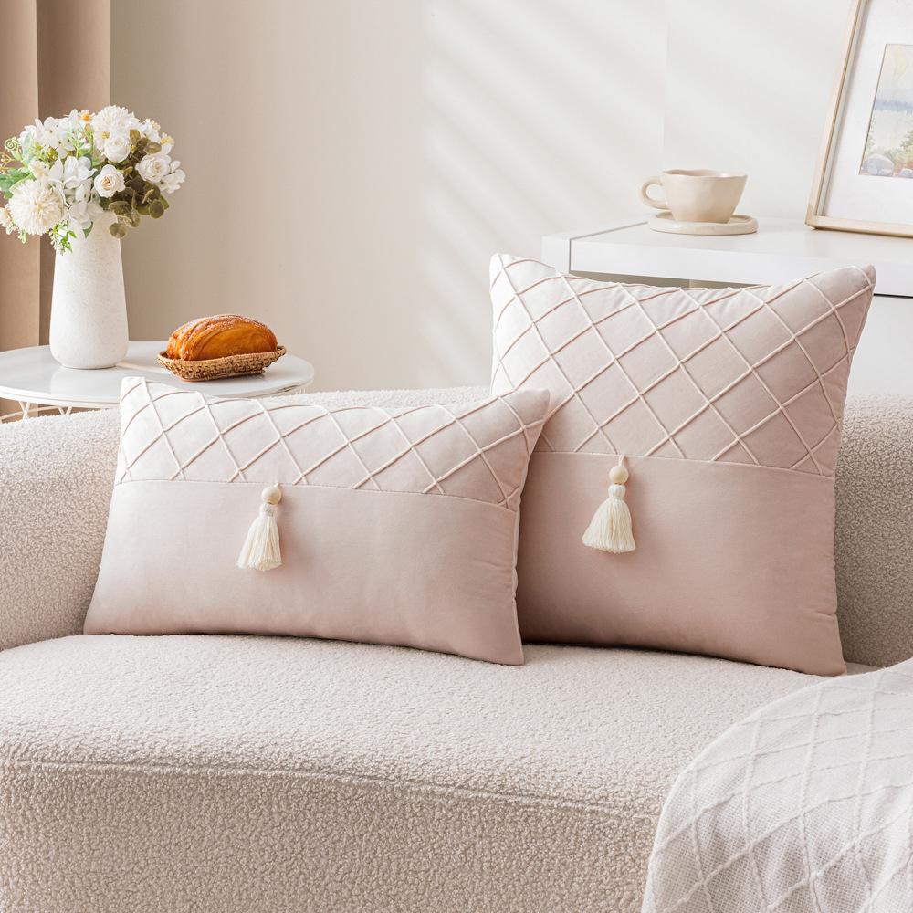 Ins Style Splicing Pillow Case Bedside Sofa Pillow Pillow Sample Room Decoration Diamond Tassel Pillow Case