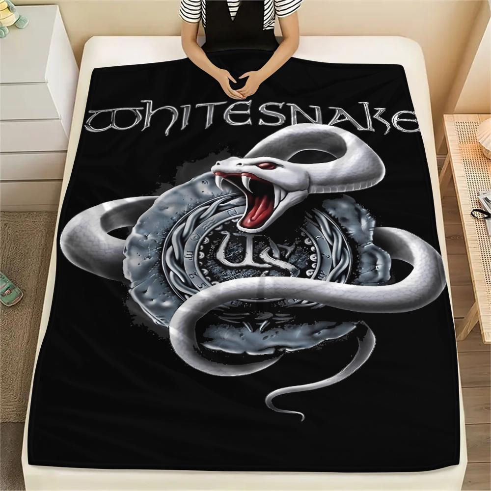 1PC Whitesnake Print Flannel Blanket, High quality All Seasons, Home Decor, Warmth and Comfort, Perfect for Christmas Gifts