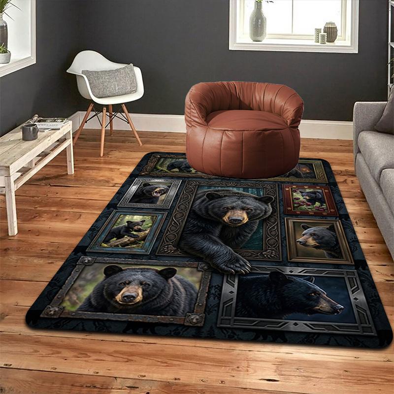 Black Bear Collection Pattern Rug Floor Mat for Living Room or Bedroom Soft and Comfortable Carpet a Gift for Birthday and Holiday.
