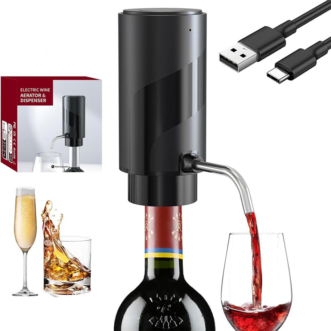 

Портативный аэратор для вина, электрический винный декантер, автоматический дозатор вина, диспенсер для вина с одним нажатием кнопки чёрный