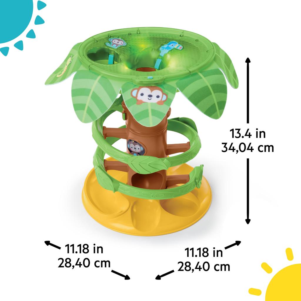 Bright Starts Kids2 Tropical Spinning Ball Tower (16826) - Educational Toy with Monkey and Safari Animals for Babies (6 Months and Up). Perfect for