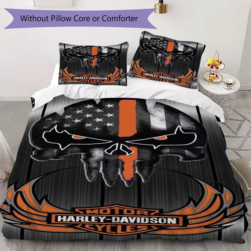 Chrome Skull Harleydavidson Biker Bedding 1 Duvet Cover 2 Pillowcase Without Core Without Core Christmas Birthday Gift