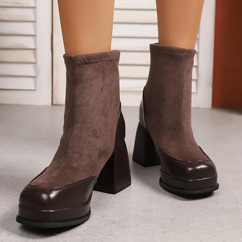 Modne botki do kostki dla kobiet Markowe damskie buty na obcasie Platforma Grube buty Jednolite Damskie buty Nowe Seksowne 8,5 cm Wysokie obcasy