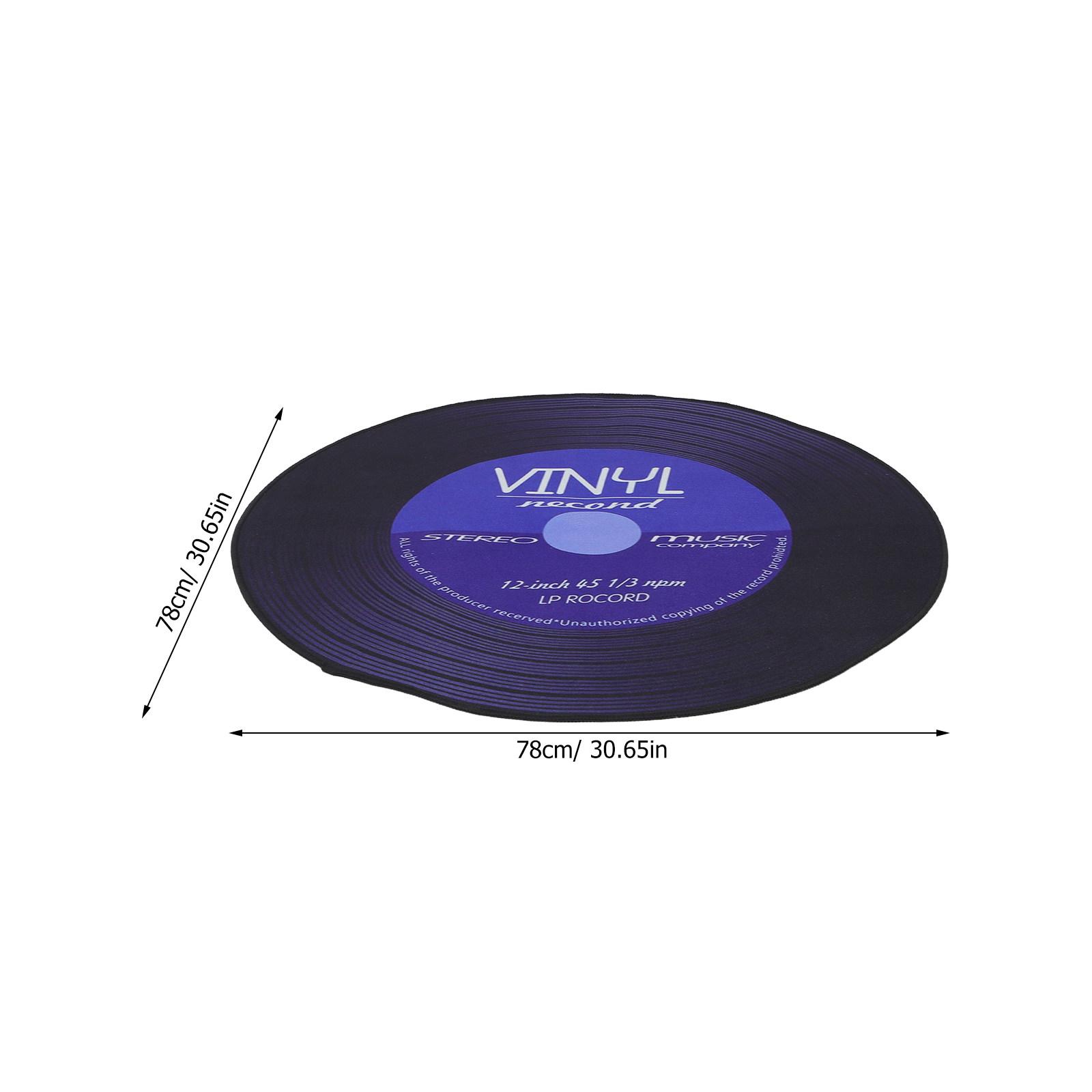

Vintage 80S Vinyl Record Rug 80Cm Non-Slip Retro Music Theme Carpet Round Floor Mat for Bedroom Living Room 80S Music Record Mat синий