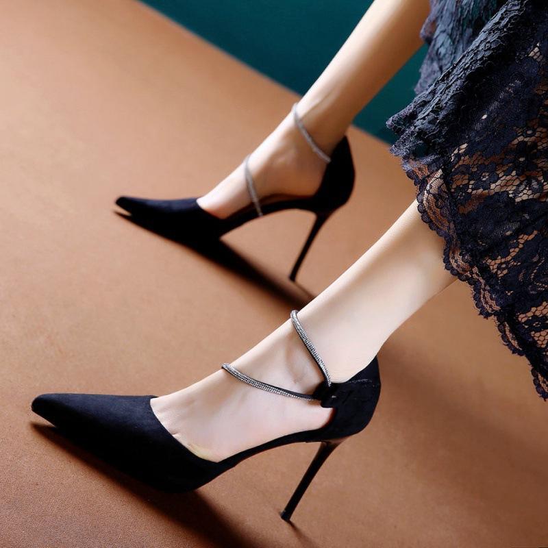 

Женские летние туфли-стилеты на высоком каблуке с ремешком на пряжке, новинка 2025 года, босоножки с закрытым носком, с острым носком, с французским ремешком, одинарные туфли 34