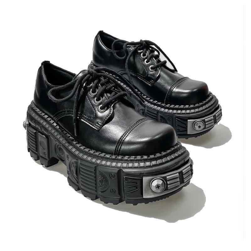 Fashion 2024 NEW Punk Style Women Shoes Lace-up Heel Height Platform Shoes Woman Gothic Ankle Rock Boots Metal Decor Woman Sneakers