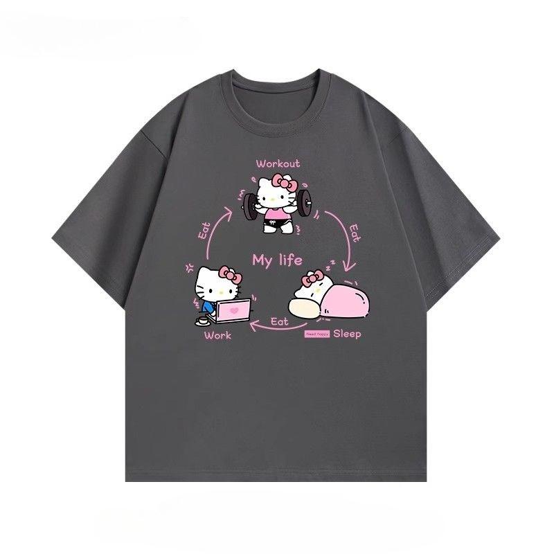

2026 HelloKitty Sanrio Printed Cotton TShirt Summer Cartoon Design Childrens Roundneck Fashion LooseFitting Casual Wear S