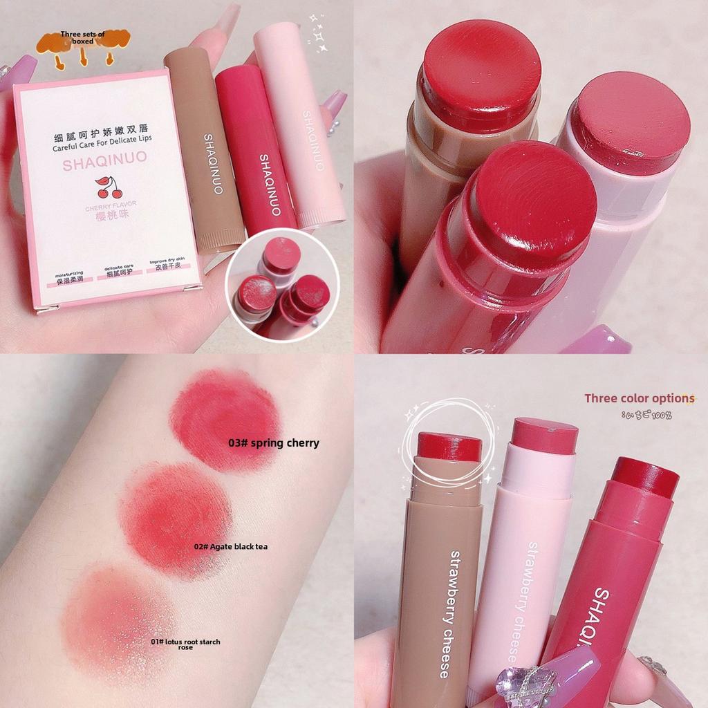 Feuchtigkeitsspendendes Lippenstift-Set, feuchtigkeitsspendender, lang anhaltender getönter Lippenbalsam für trockene Lippen, natürlicher und praller Lipgloss für den täglichen Gebrauch