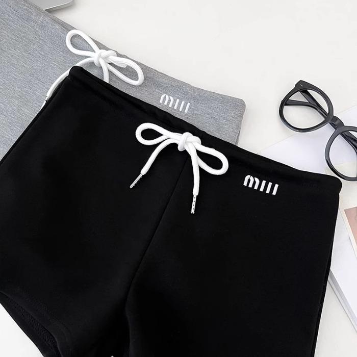 Spicy Girl High Waist Embroidered Drawstring Shorts - Versatile Casual Slimming Wide-Leg Pants for Women