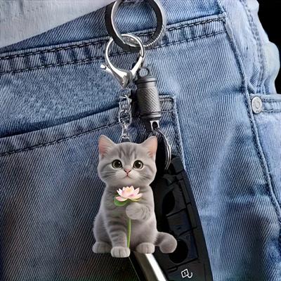 Yousheng 2Pcs Keychain 2D Cat Design Acrylic Charm Key Chain Backpacks Handbags Cars Decorative Pendant Accessories