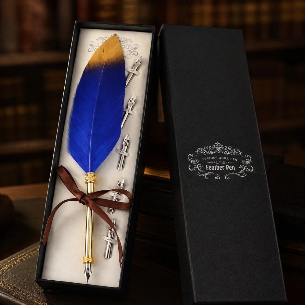 24cm/9.4in Calligraphic Pen Set Blue Dip Pen Set Replacement Feather Pen Kit Calligraphy Practice