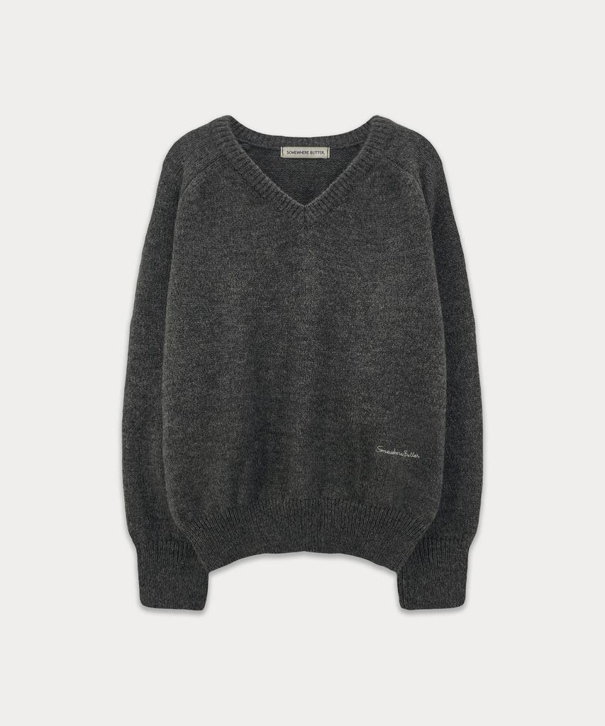 Sseomweeobeoteo Hazel Alpaca V-Neck Knit - Charcoal