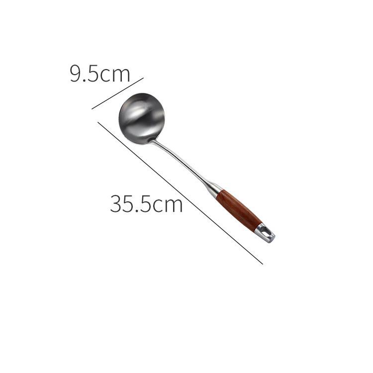 Solid Rosewood & 304 Stainless Steel Kitchen Utensil Set: Soup Ladle, Skimmer, Slotted Spoon, Frying Spatula, Strainer.