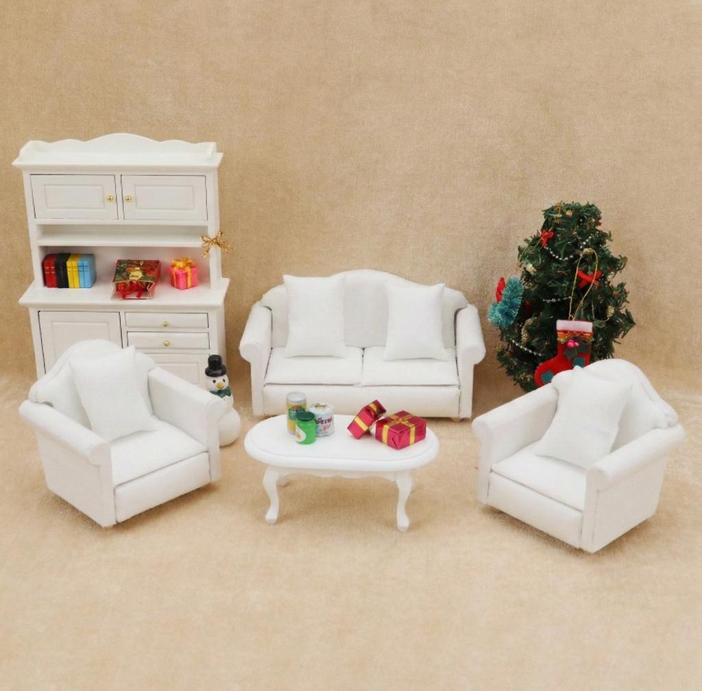 Cattreasure (1 Set= 3 Pcs ) Dollhouse Accessories Miniature Mini Cloth Sofa Set with Pillow Cushion Furniture