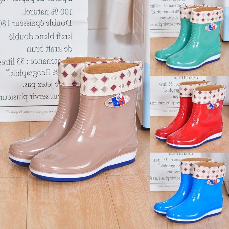 New Rain Shoes Women's Waterproof Shoes Rain Boots Women's Fashion Warm Medium and High Tube Adult Non-slip Work Rain Shoes