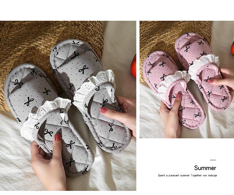 Korean Style Handmade Cotton Bow Soft Sole Indoor Slippers