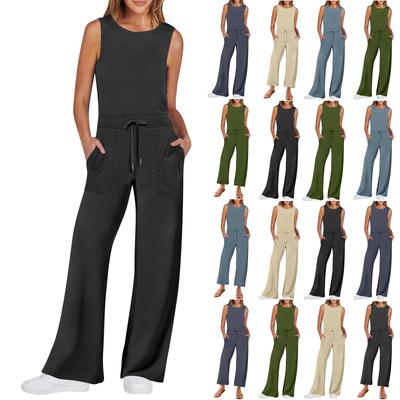 Women's Casual Versatile Sleeveless Solid Color Commuting Straight Tube Jumpsuit