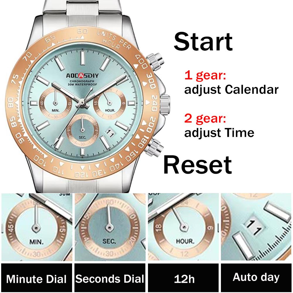 Quarzuhr für Herren Business Gold Schwarz Edelstahl Mode Klassisch Luxus Multifunktional Analog Armbanduhren Reloj Hombre