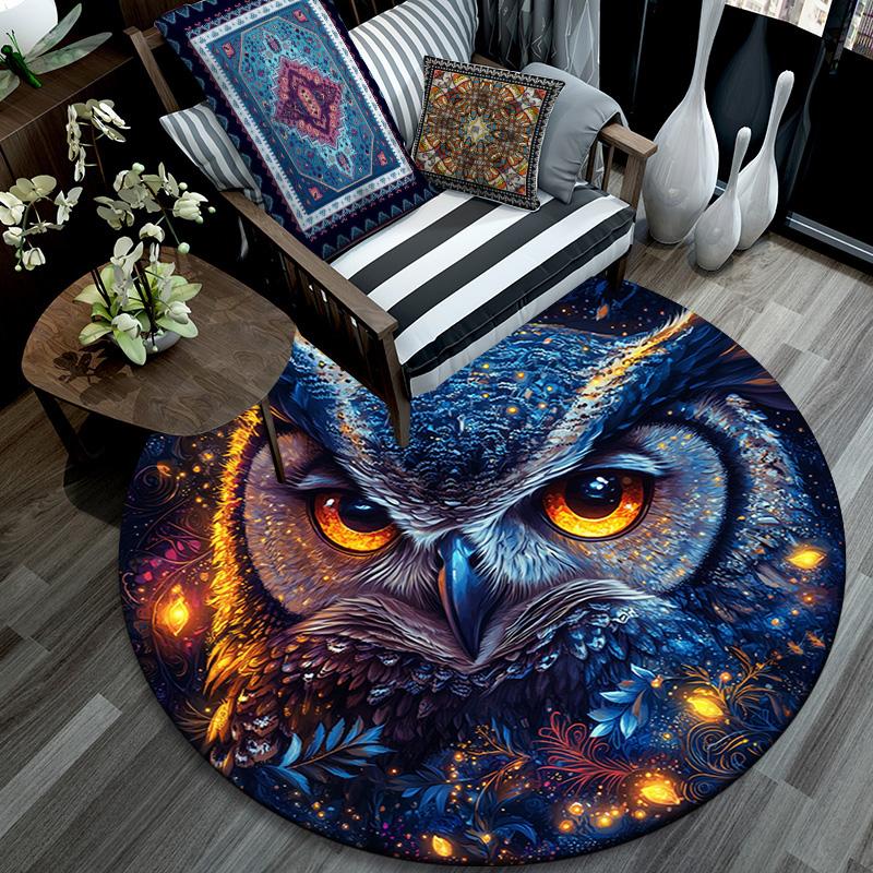 Cosmic Owl Round Area Rug,Carpet Rug for Living Room Bedroom Sofa Playroom Decor,Non-slip Floor Mat