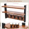 1/2 Layer Wall Mount Coat Rack 2 in 1 Wooden Storage Rack with Shelf and 5 Metal Hangers Multi-role Hanging Shelves for Entryway