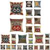Eye-catching Route 66 Cotton Linen Pillow Cover With Invisible Zipper And Art Deco Style