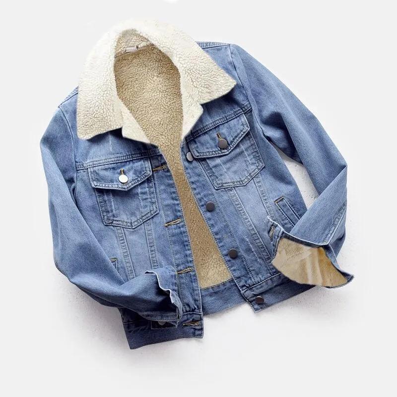 

Флисовая теплая зимняя джинсовая куртка женская с карманами на пуговицах мягкая теплая верхняя одежда модные тонкие джинсовые пальто для женщин XXXL