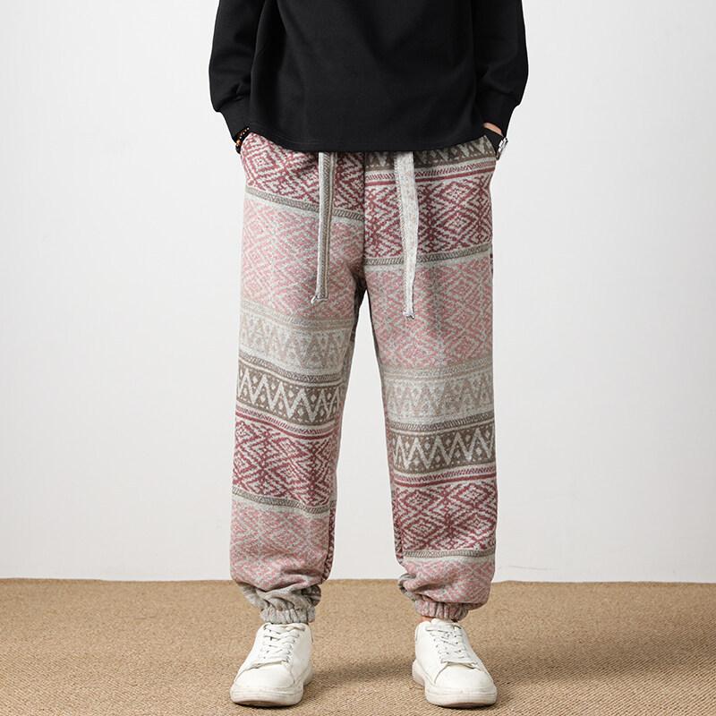 Spring and Autumn New Chinese Style Jacquard Retro Dirty Style Tweed Material Handsome Casual Foot Tying Pants