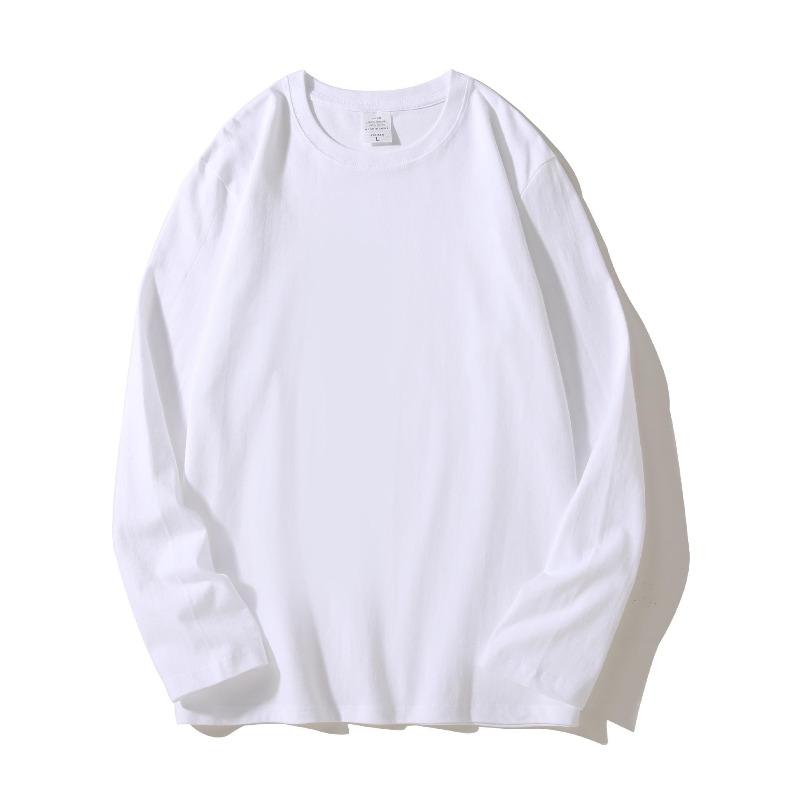 Live Broadcast 230g Heavyweight Pure Cotton Solid Color Long Sleeve T-Shirt with Printed Logo