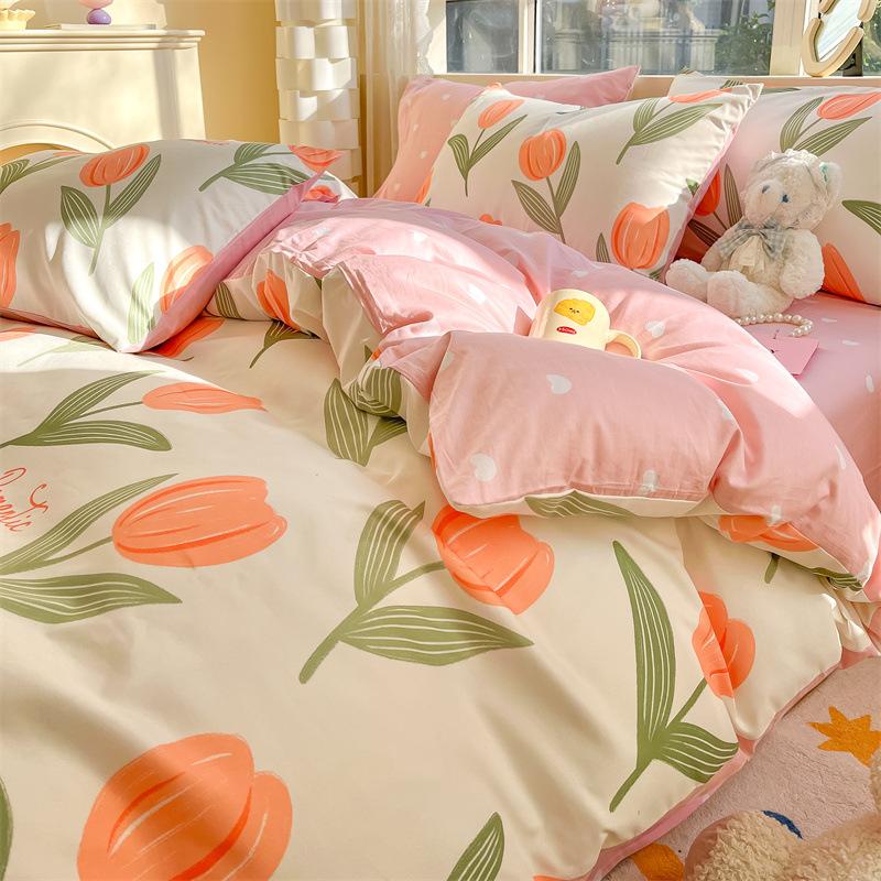 100% Cotton Bedding Four-piece Set, Skin-friendly and Breathable Quilt Cover, Bed Sheet Pillowcase Set