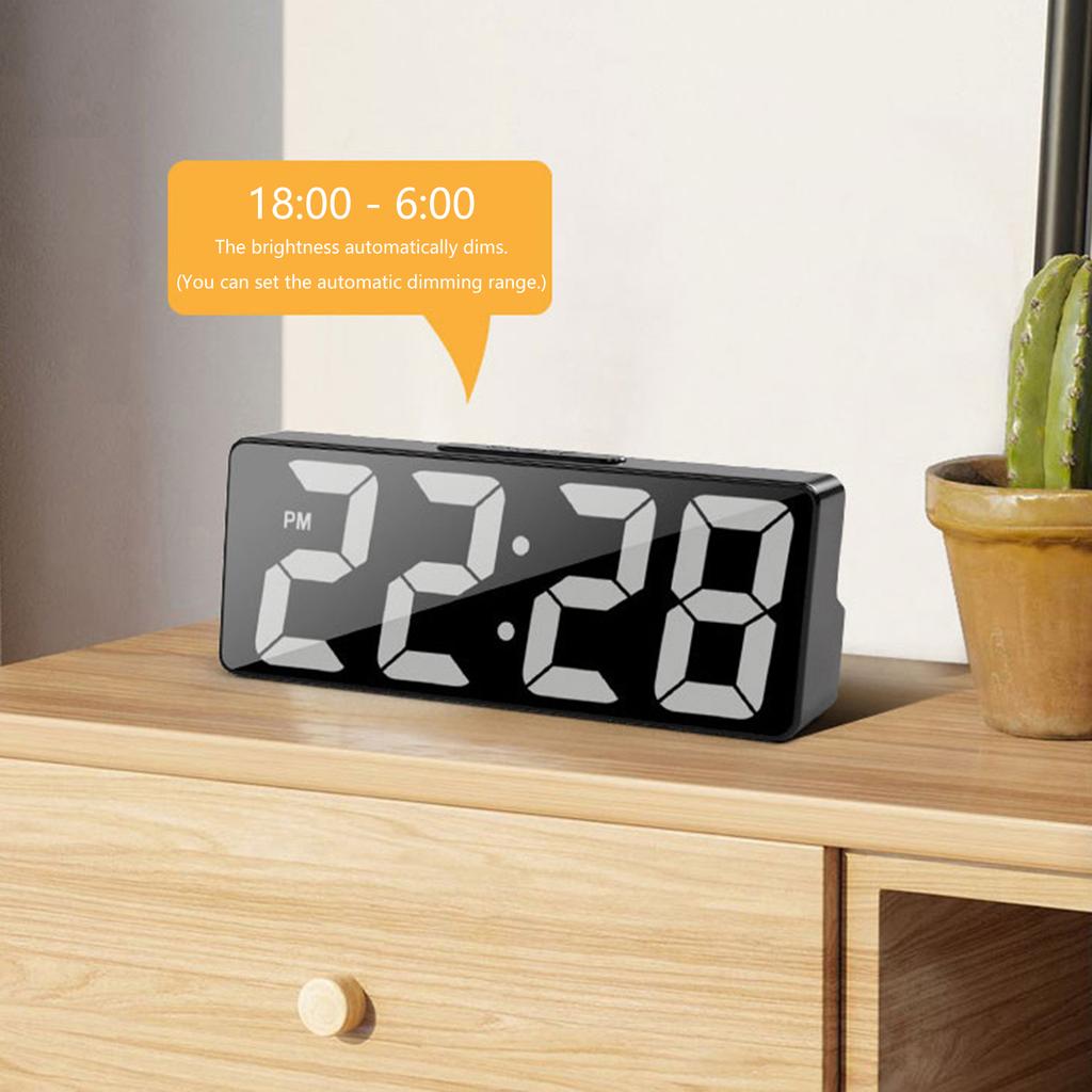 Modern Mirrored Design Electronic Alarm Clock USB Battery Operated LED Display Temperature Sensors Snoozes Function