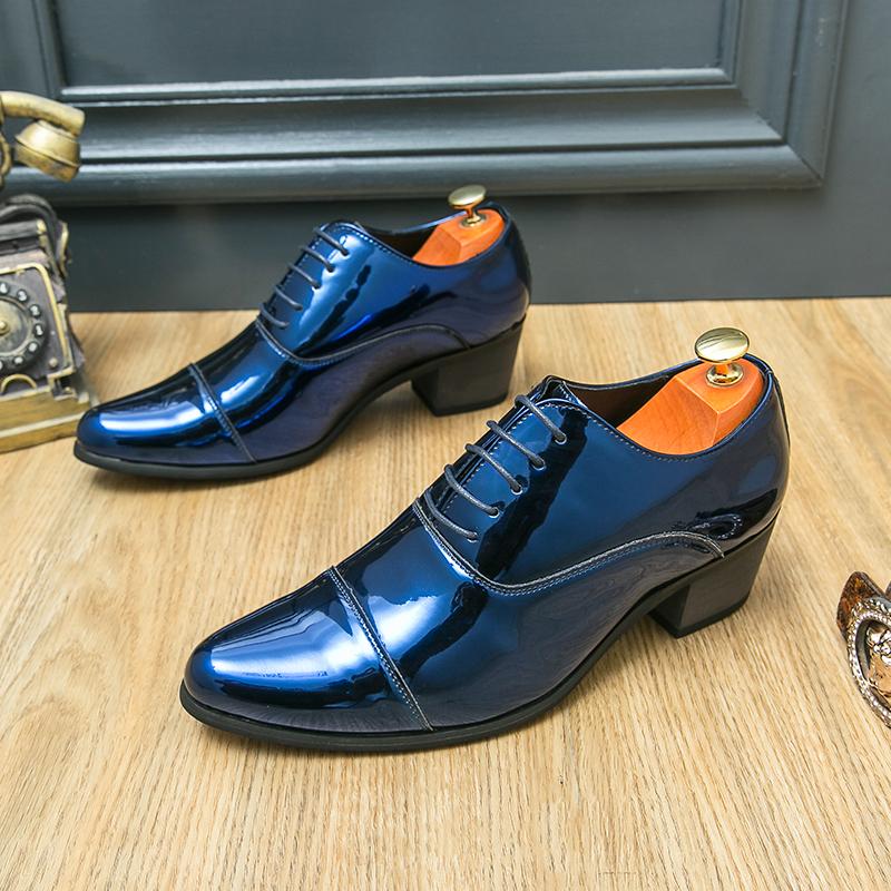 New Men's British Blue Gold Black Patent Leather Height Increasing Shoes Male Monk Strap Formal Wedding Prom Homecoming Oxfords