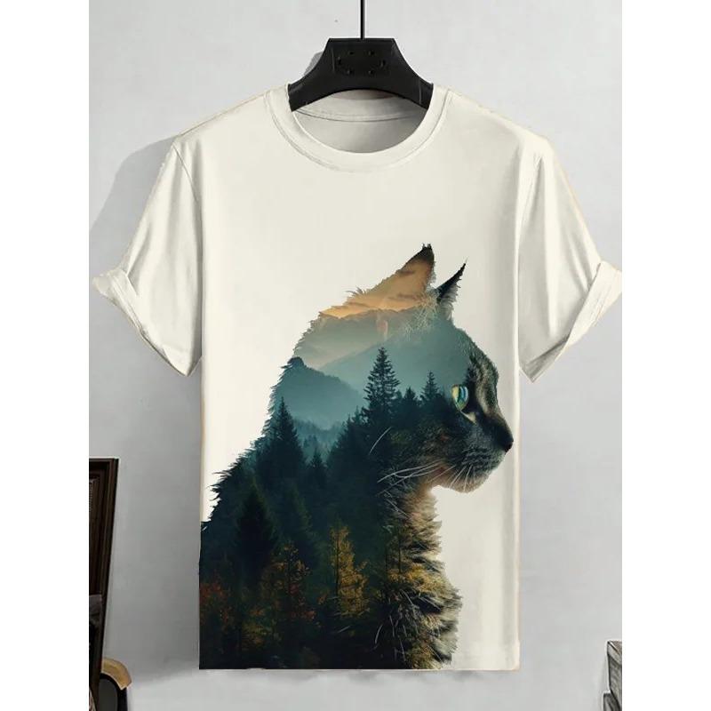 Herren Tier Lustige Katze Bedrucktes T-Shirt Kurzarm T-Shirt Tops 3D-Druck O-Ausschnitt Shirts Party Sommer Lässig Herrenbekleidung