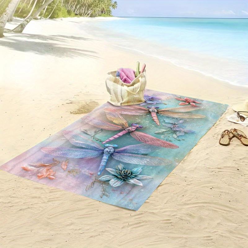 Serviette de plage Ailes de libellule florales aquarelle, Microfibre douce unisexe surdimensionnée pour la natation, le voyage, le camping