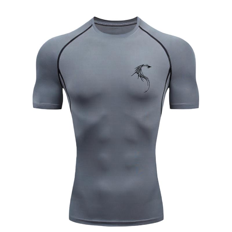 Dragon Pattern Men's Sports T-shirt Training Fitness Compression Short Sleeve Men's Fitness Athletic Tees Rashguard Sports Men's