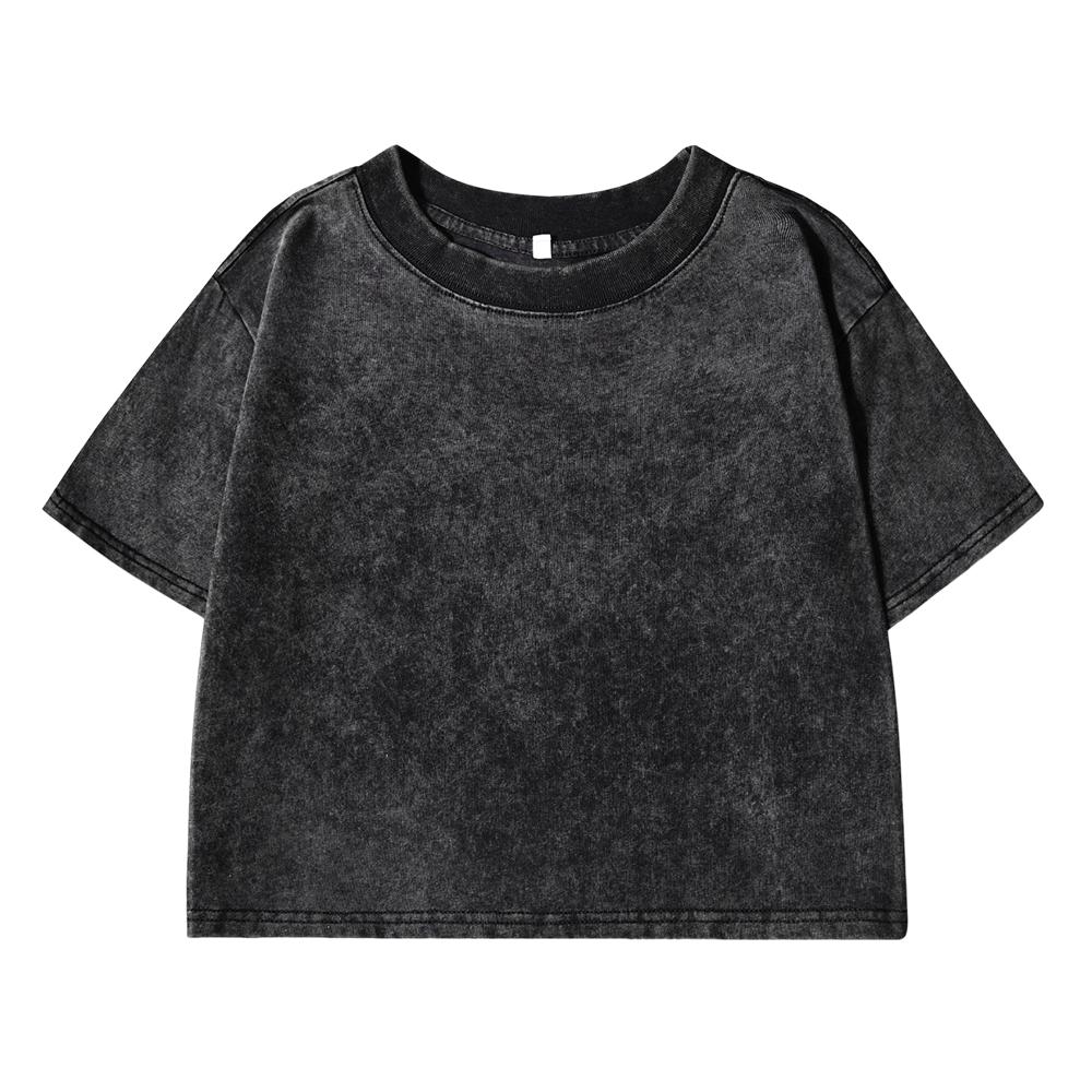 Wash Short Women T Shirt  Cool Summer Breathable Tshirt Street Tees Casual Vintage Distress Midriff-Baring Clothes