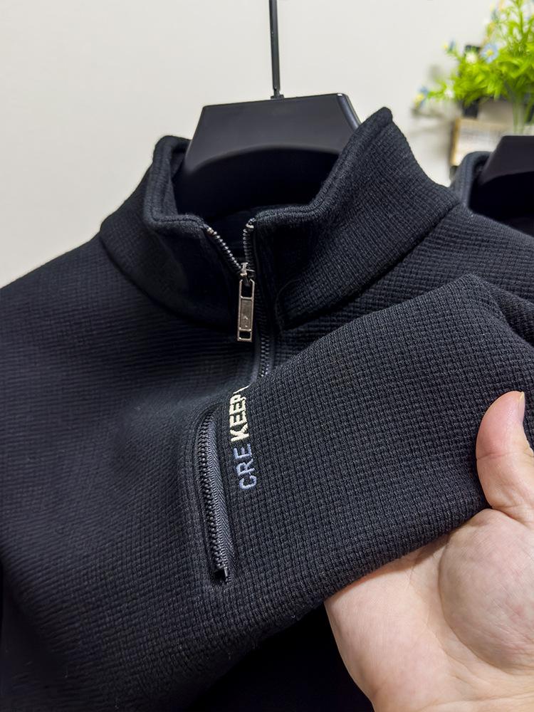 Men's Winter Fleece-Lined Zipper Sweatshirt with Semi-High Collar, Thickened Long-Sleeve Casual Sweater