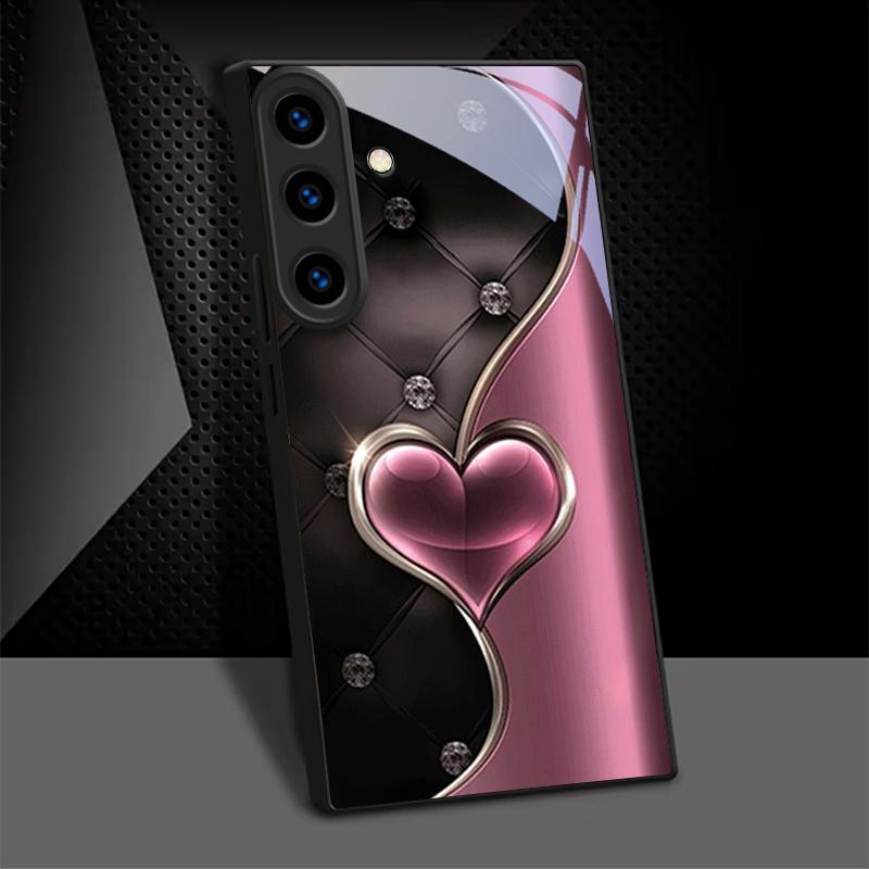 Midnight Pink Affection Black Glass Phone Case For For Samsung Galaxy S26 S25 S26Ultra S25 Edge S24 FE S23 S22 S21 S20Plus Cover