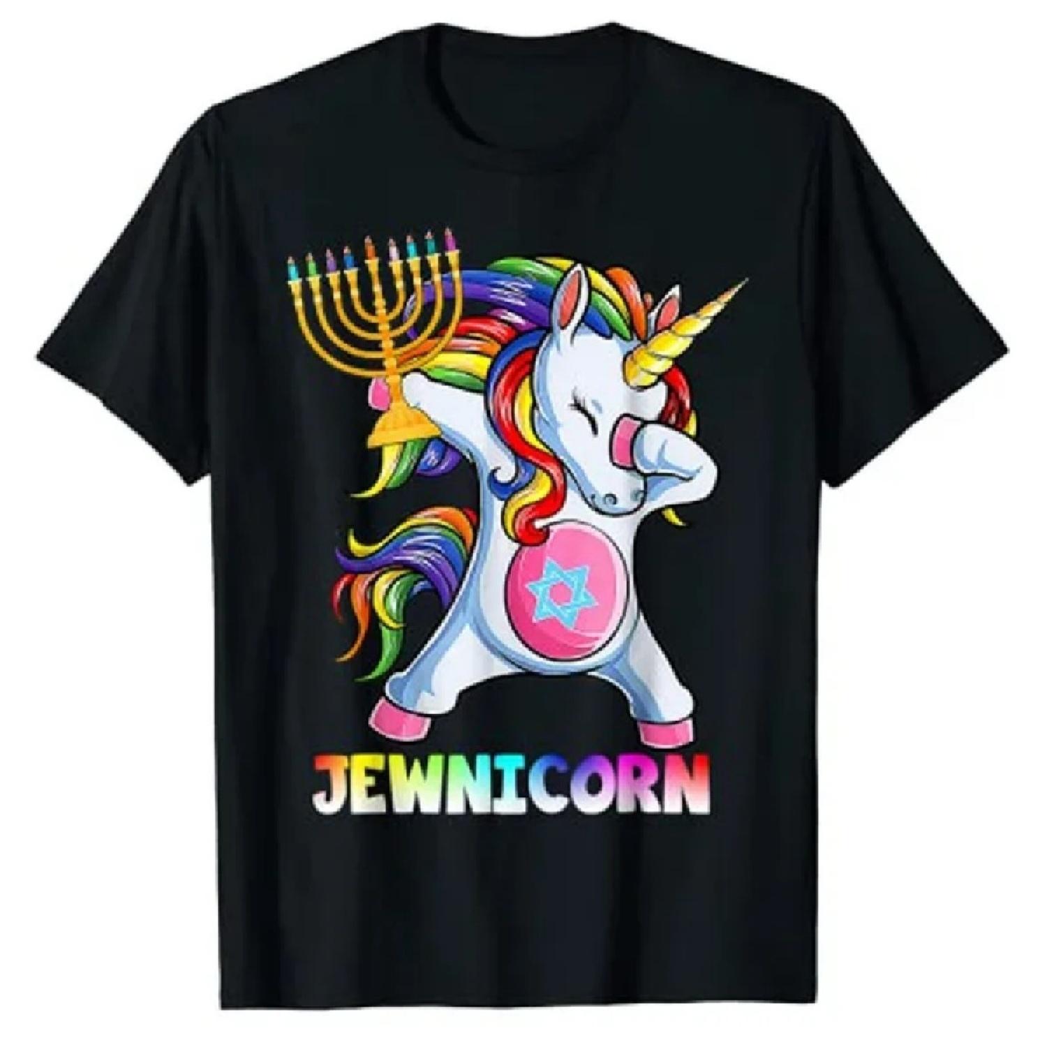 

Cute Christmas Costume Graphic Tee Tops Family Matching Clothes Hanukkah Dabbing Unicorn Jewnicorn Chanukah Jewish Xmas T-Shirt XXXXXL чёрный